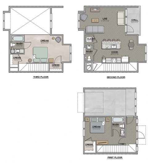 2 Bedroom 2 Bath E Floor Plan at The Jamestown Apartment Flats, Richmond, VA